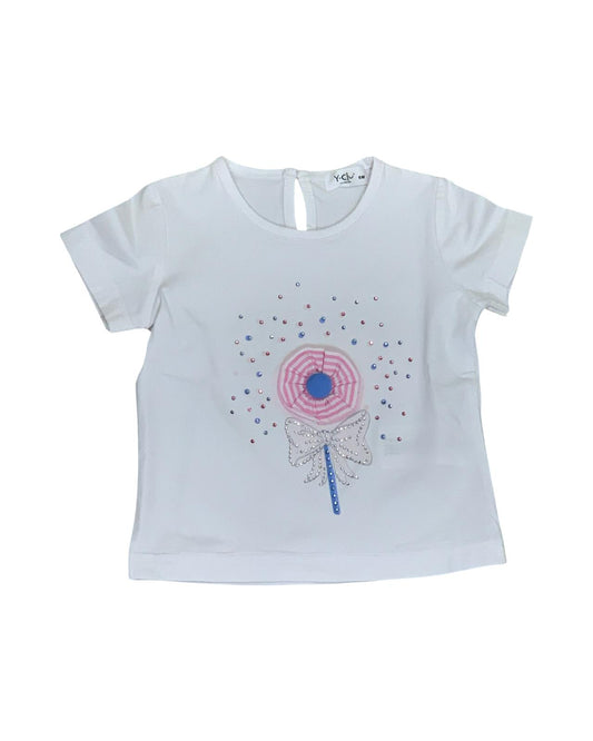 T-SHIRT BIANCA CON FIORE E BRILLANTINI- ELEGANZA QUOTIDIANA