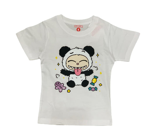 Maglietta Bianca Bambini 2-14 Anni – Stampa Panda Stile Labubu