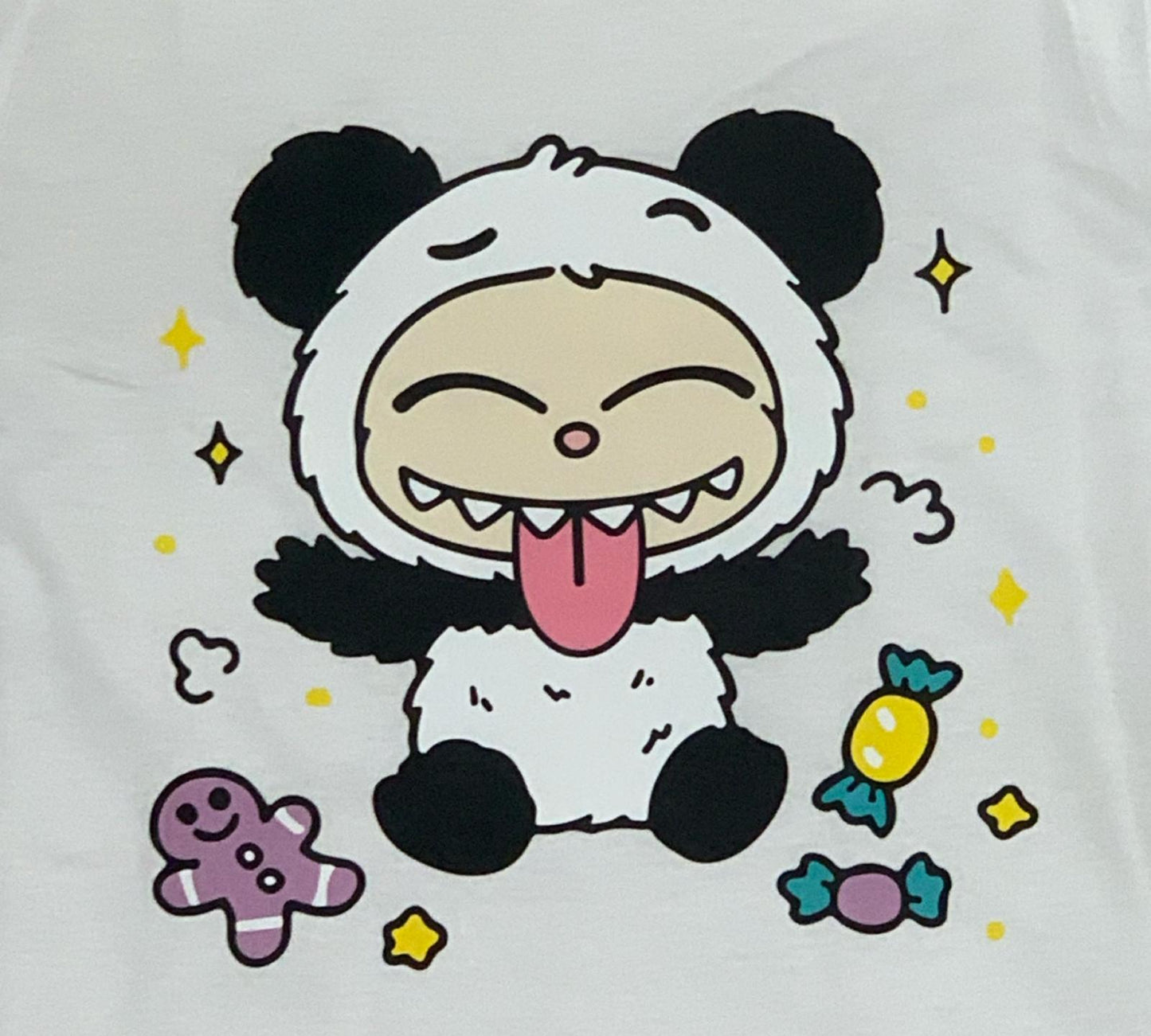 Maglietta Bianca Bambini 2-14 Anni – Stampa Panda Stile Labubu