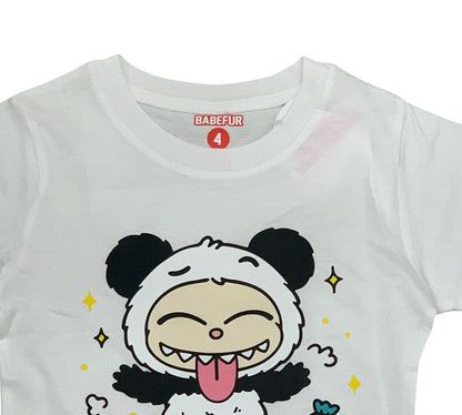 Maglietta Bianca Bambini 2-14 Anni – Stampa Panda Stile Labubu