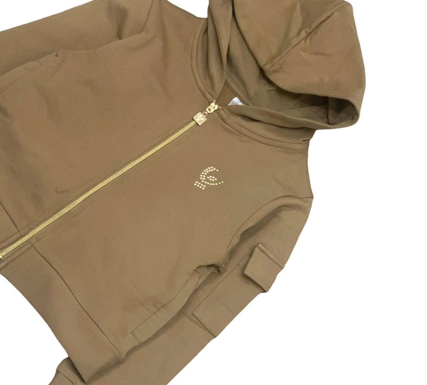 Felpa Aperta con Cappuccio e Zip Oro – Colore Biscuit