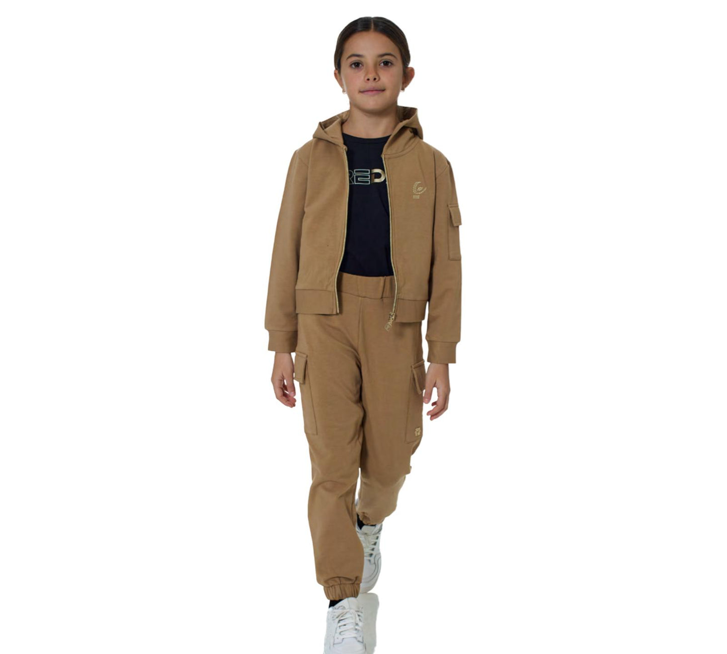 Felpa Aperta con Cappuccio e Zip Oro – Colore Biscuit