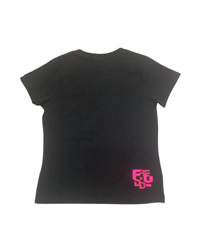 Maglietta Freddy Bambina Nera con Stampa Rosa – Cotone, Manica Corta