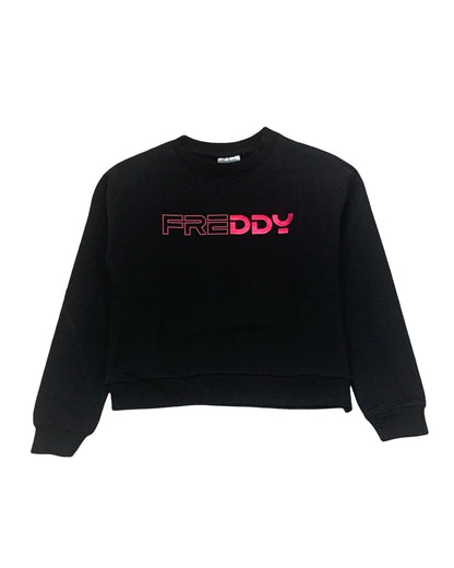 Felpa Freddy Nera Girocollo da Bambina – Logo Rosa Lucido, Modello Corto