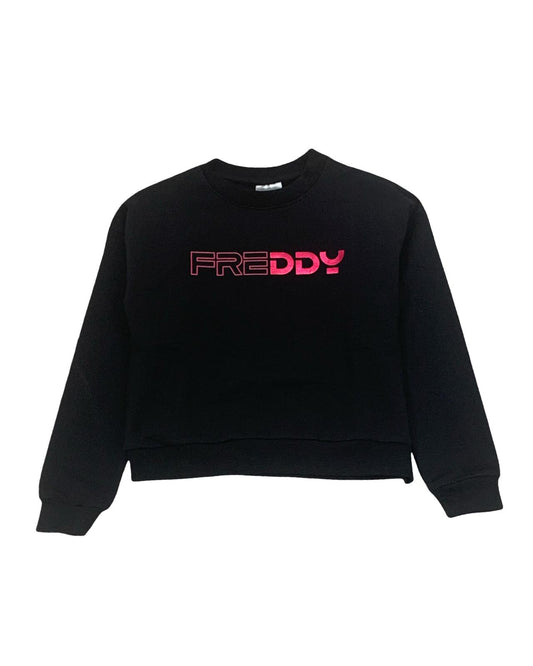 Felpa Freddy Nera Girocollo da Bambina – Logo Rosa Lucido, Modello Corto