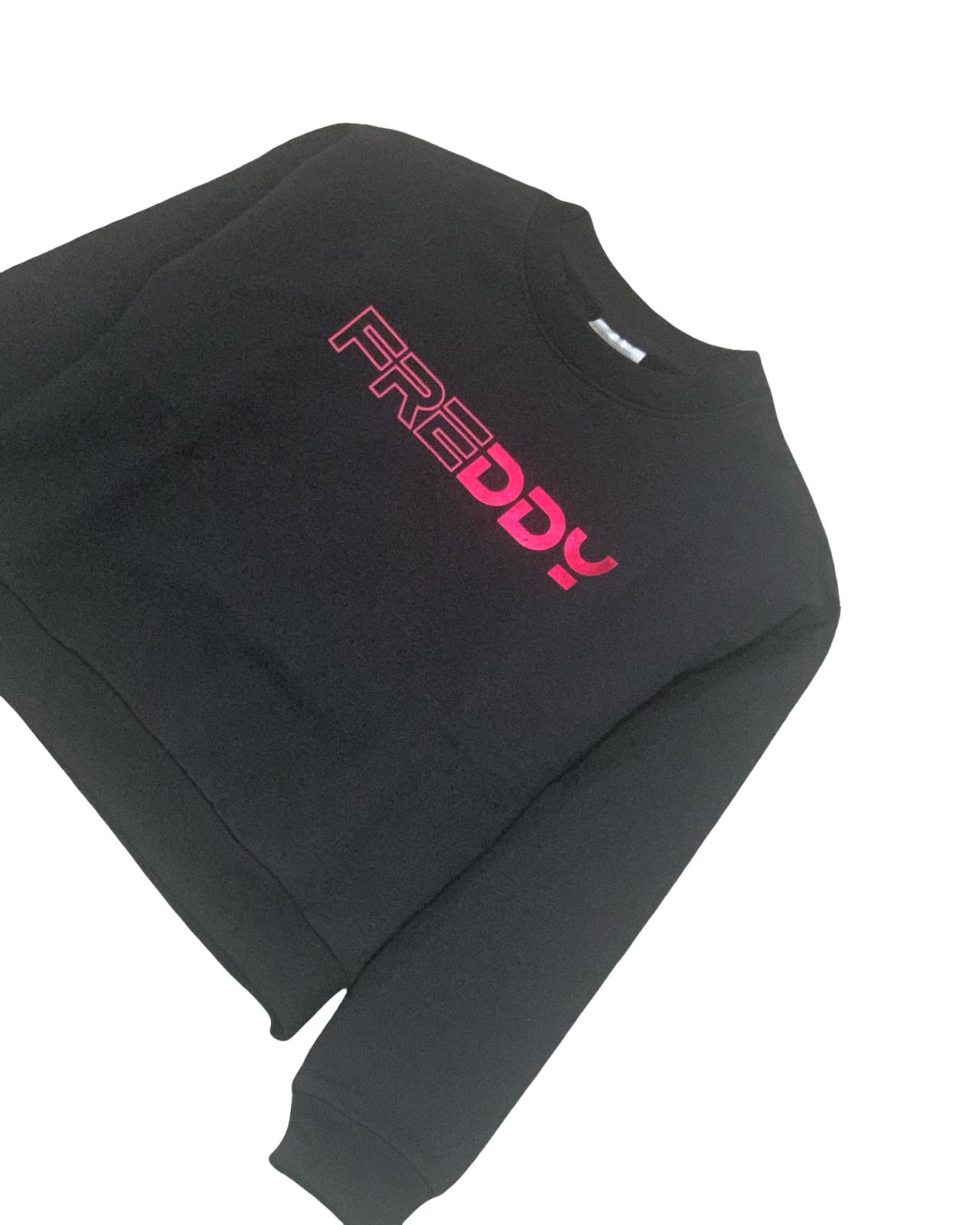 Felpa Freddy Nera Girocollo da Bambina – Logo Rosa Lucido, Modello Corto