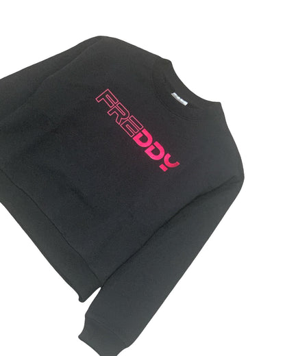 Felpa Freddy Nera Girocollo da Bambina – Logo Rosa Lucido, Modello Corto