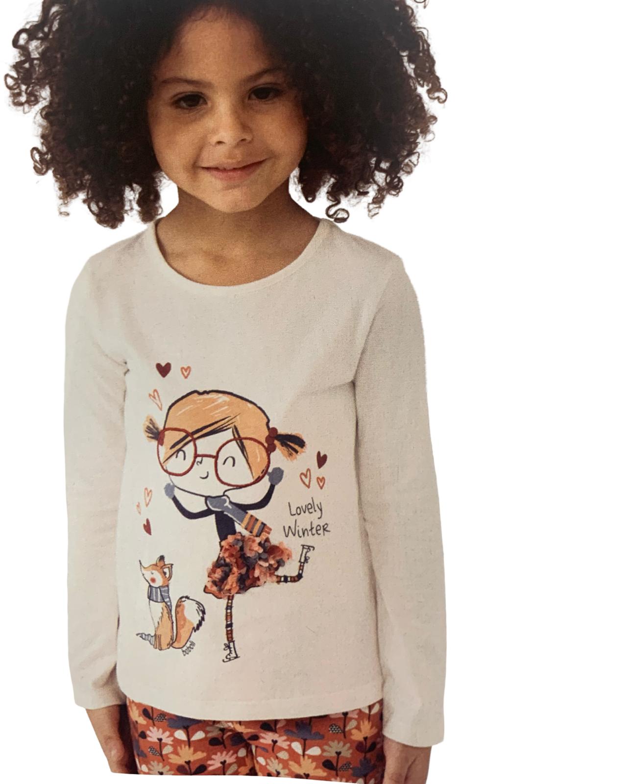 Maglietta a maniche lunghe per bambina  bianco sporco con stampa