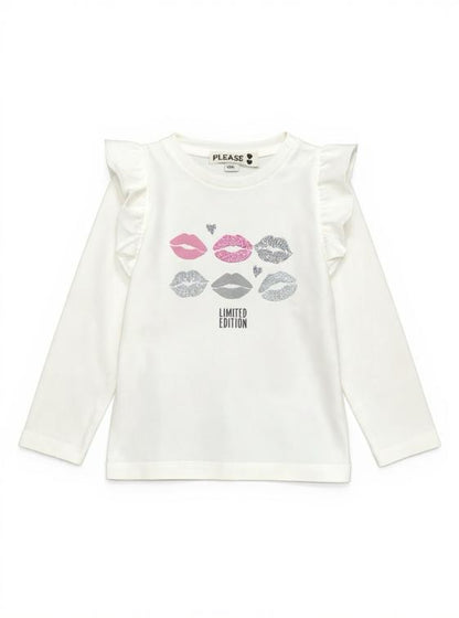 Maglietta Manica Lunga Bambina | Stampa Labbra Glitter | Limited Edition
