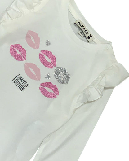 Maglietta Manica Lunga Bambina | Stampa Labbra Glitter | Limited Edition