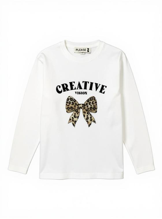 Maglietta Girocollo Bambina con Fiocco e Brillantini – Cotone Morbido