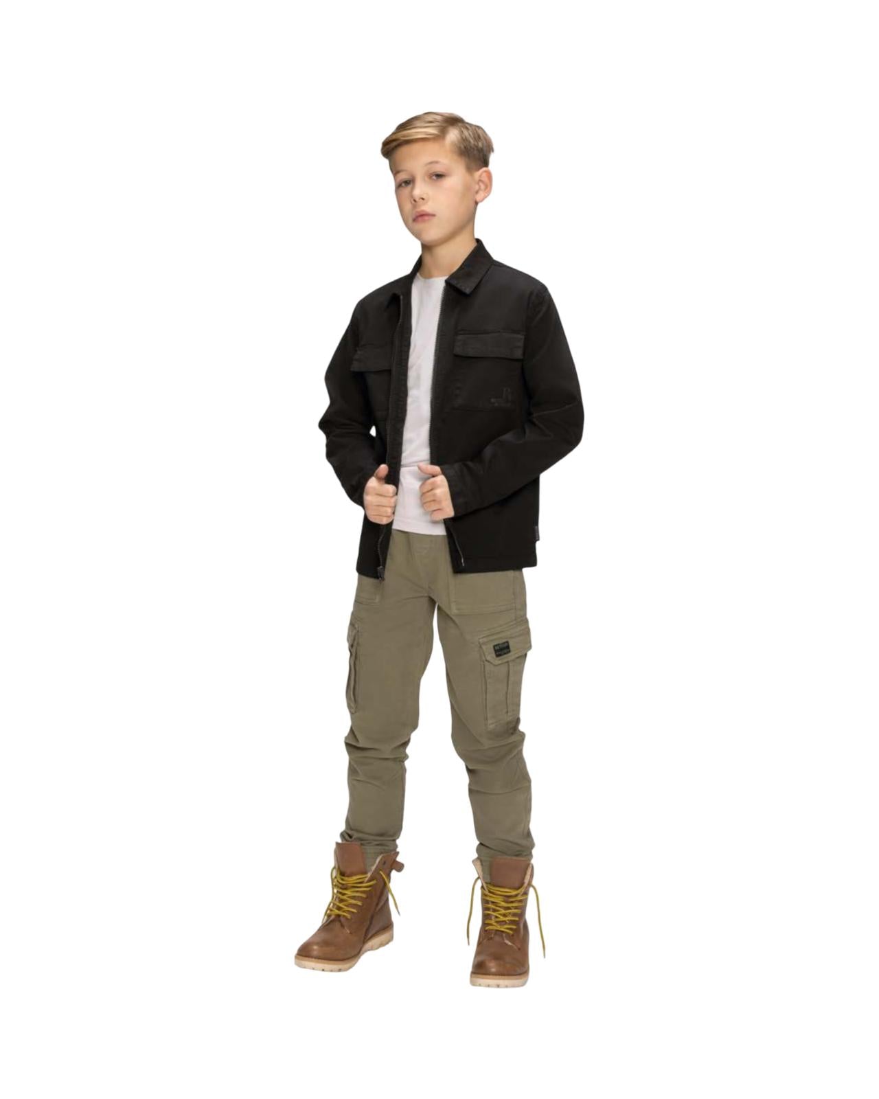 Pantalone Cargo Felpato da Ragazzo – Verde con Elastico in Vita, Look Trendy e Comodo