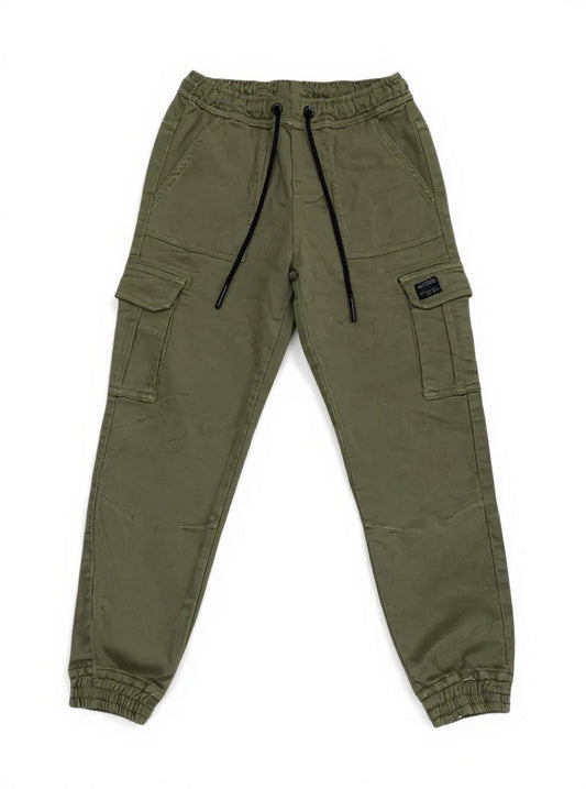 Pantalone Cargo Felpato da Ragazzo – Verde con Elastico in Vita, Look Trendy e Comodo