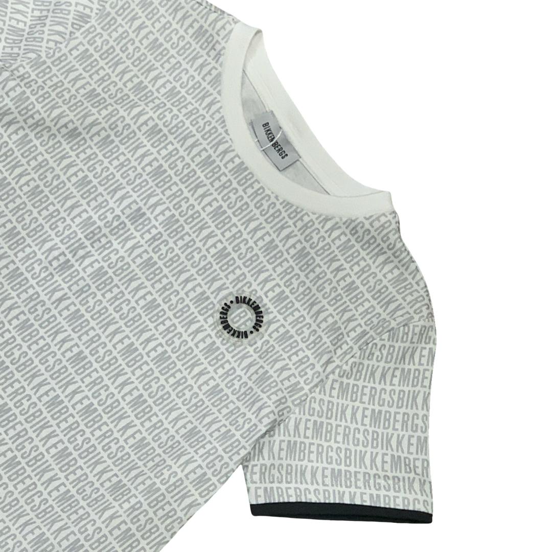 Maglietta bianca Bikkembergs ragazzo – logo all over grigio e stile moderno