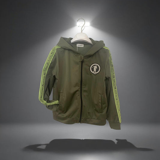 Felpa Verde Bikkembergs da Ragazzo con Logo, Cerniera e Cappuccio