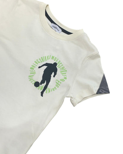 Maglietta Bikkembergs Off White da Ragazzo con Logo e Fascia Posteriore