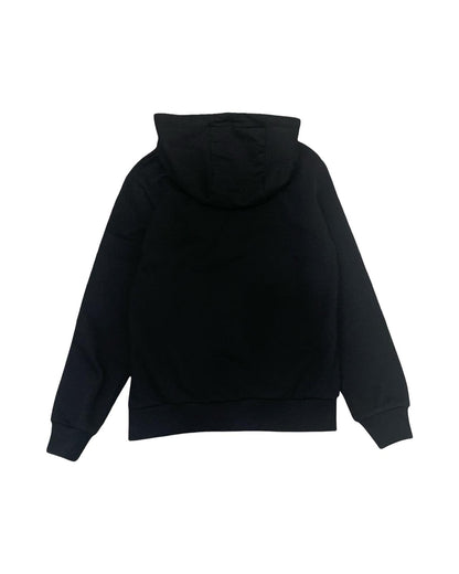 Felpa Nera con Cerniera e Cappuccio da Ragazzo – Logo Embossed sulla Manica