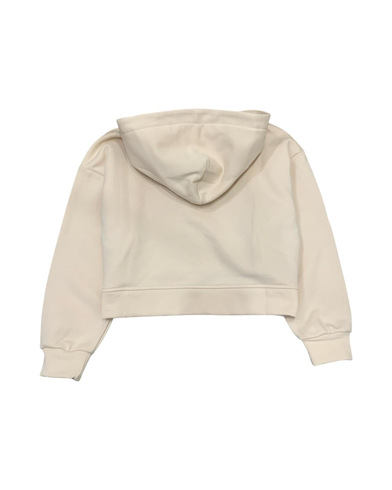Felpa Ecru Corta con Cappuccio e Scritta Nera per Ragazze 8–16 Anni