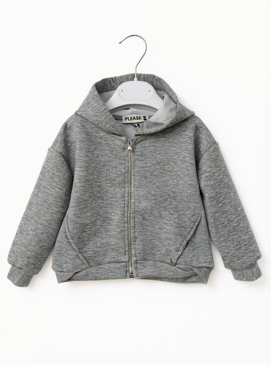 Felpa grigia con cappuccio e zip – comoda e versatile per bambine