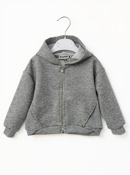 Felpa grigia con cappuccio e zip – comoda e versatile per bambine