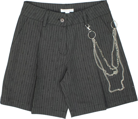 Bermuda Ragazza TOBETOO Gessato con Strass e Catena Staccabile – Modello Teen - OOPS by BabyBimbo 0-16