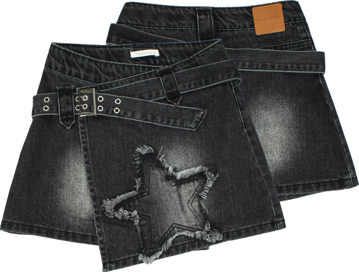 Gonna Jeans Ragazza TOBETOO con Toppa a Stella e Cintura Incorporata
