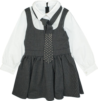 Abito Bambina TOBETOO Gessato con Cravatta – Vestito Bon Ton Sartoriale