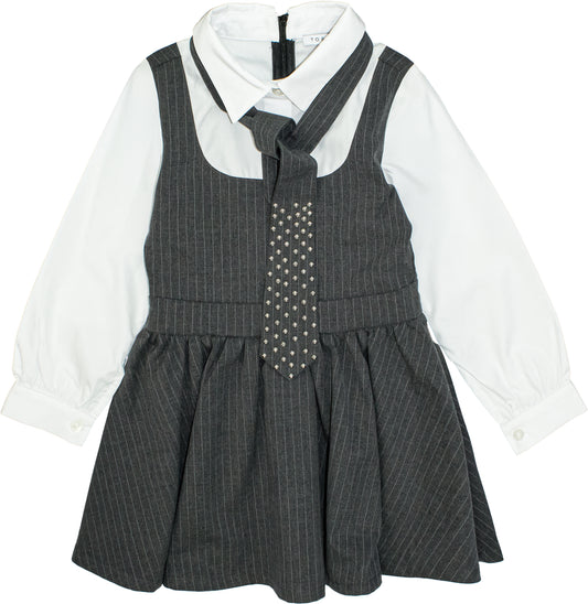 Abito Bambina TOBETOO Gessato con Cravatta – Vestito Bon Ton Sartoriale