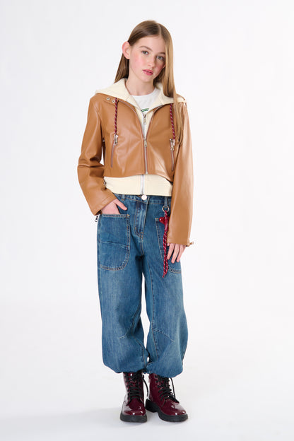 Jeans Ragazza TOBETOO Baggy Lavaggio Scuro con Charm Cuore