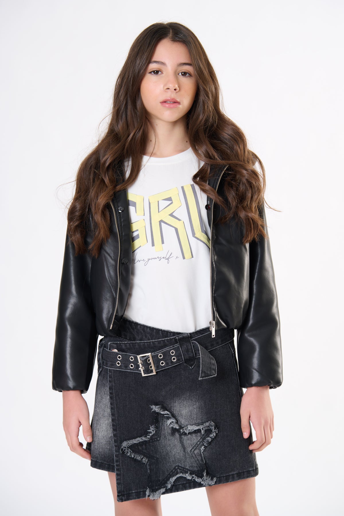 Gonna Jeans Ragazza TOBETOO con Toppa a Stella e Cintura Incorporata