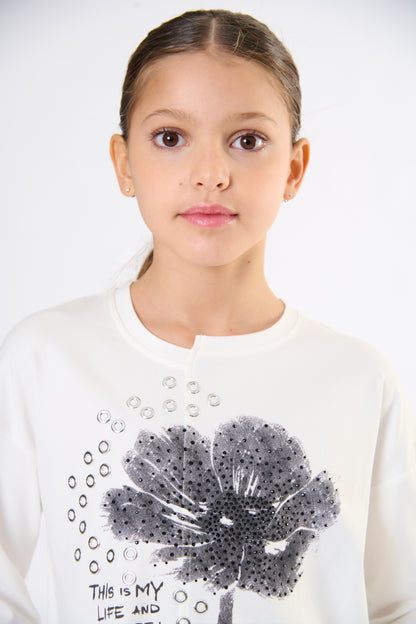 T-Shirt Ragazza TOBETOO Bianca con Stampa Frontale Grigia – Modello Teen