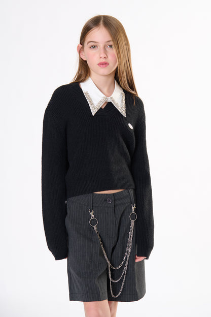 Bermuda Ragazza TOBETOO Gessato con Strass e Catena Staccabile – Modello Teen