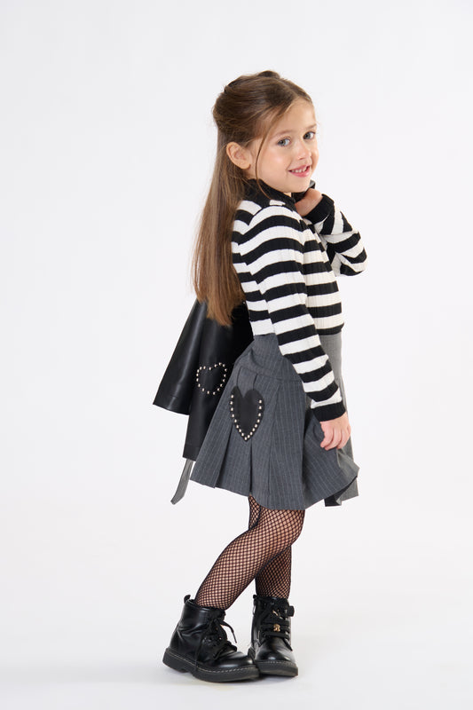 Gonna Bambina TOBETOO Gessata con Toppa a Cuore – Modello Sartoriale