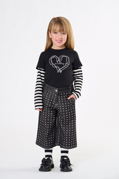 T-Shirt Bambina TOBETOO a Maniche Lunghe con Maniche a Righe e Stampa Grafica