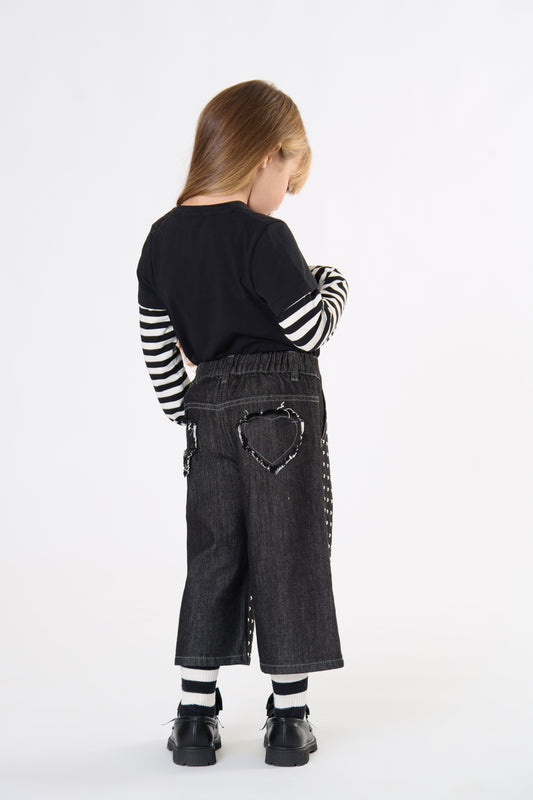 T-Shirt Bambina TOBETOO a Maniche Lunghe con Maniche a Righe e Stampa Grafica