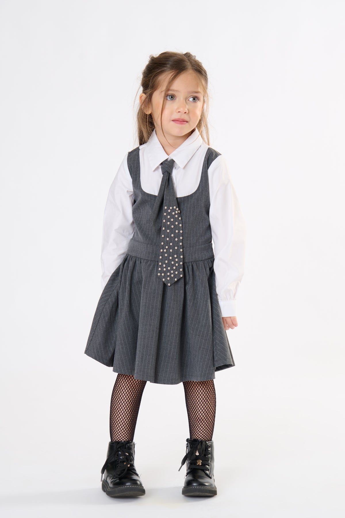 Abito Bambina TOBETOO Gessato con Cravatta – Vestito Bon Ton Sartoriale