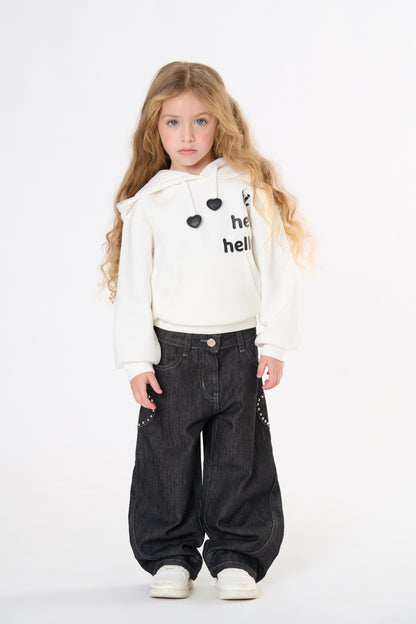 Jeans Bambina TOBETOO Barrel Lavaggio Scuro con Applicazioni Laterali – Streetwear