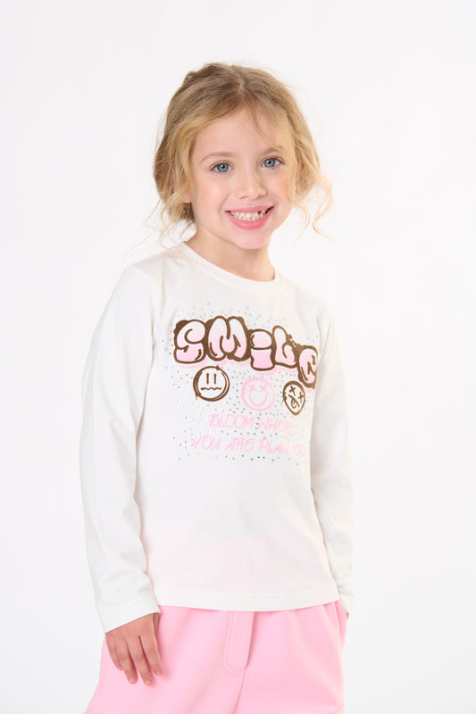 T-Shirt Bambina TOBETOO a Maniche Lunghe con Stampa Grafica – Modello Invernale