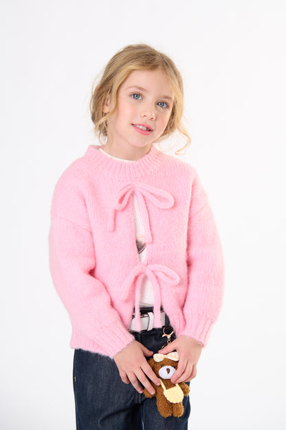 Cardigan Bambina TOBETOO Rosa Aperto con Chiusura a Fiocco – Maglia Elegante