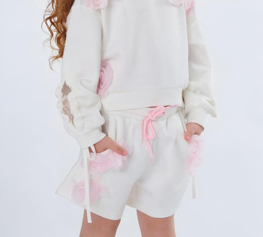 Pantalone Corto Bambina TOBETOO Bianco con Petali Rosa - OOPS by BabyBimbo 0-16