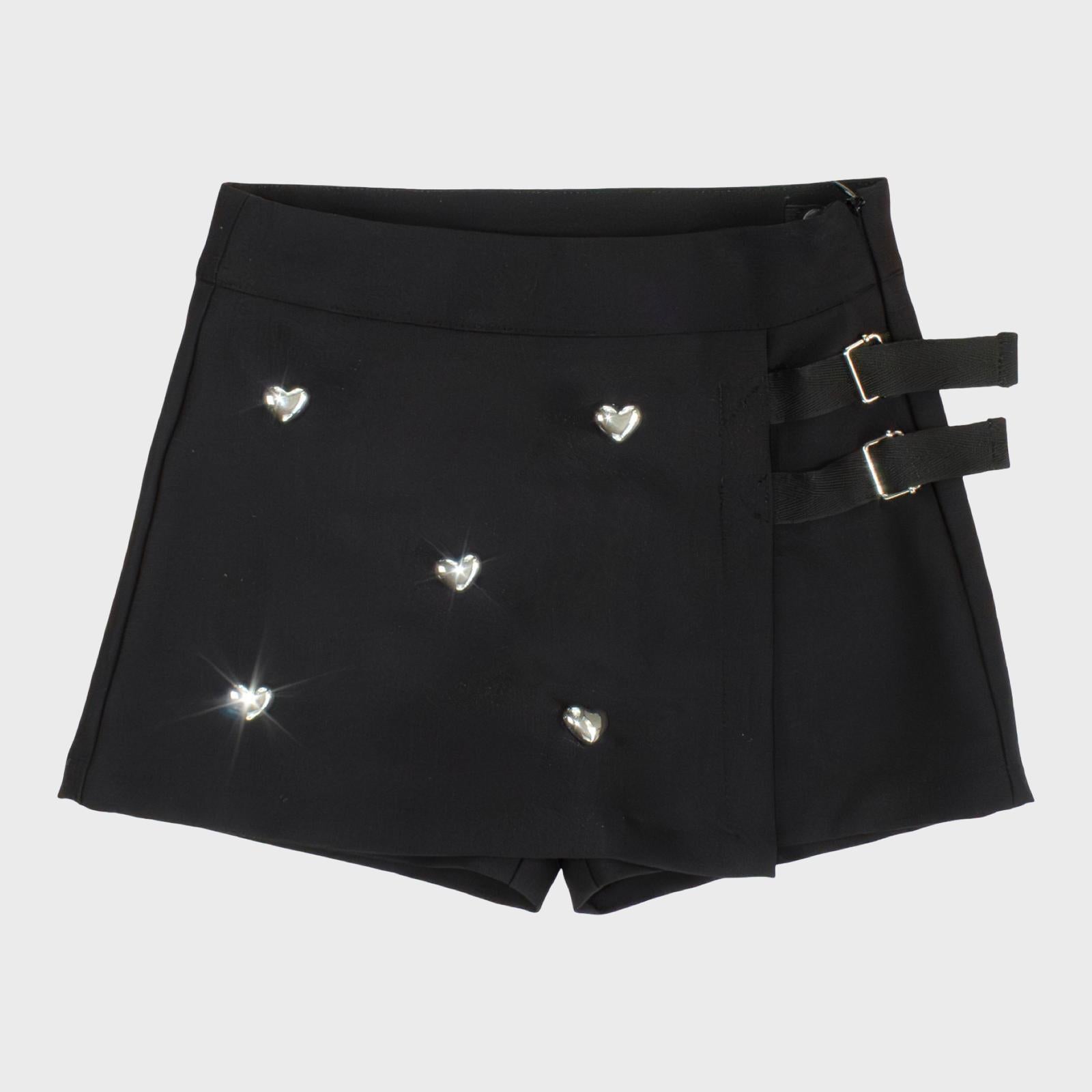 Shorts Bimba Nero Effetto Gonna con Cuori Argento – Collezione TOBETOO - OOPS by BabyBimbo 0-16