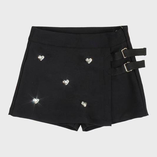 Shorts Bimba Nero Effetto Gonna con Cuori Argento – Collezione TOBETOO