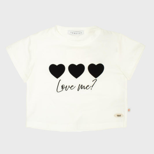 Maglietta Corta Bimba con Cuori Ricamati – TOBETOO