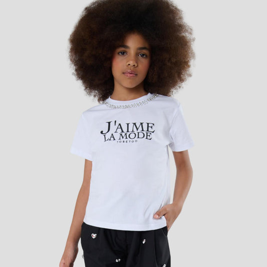 Maglietta Elegante Bianca Ragazza con Brillantini – TOBETOO