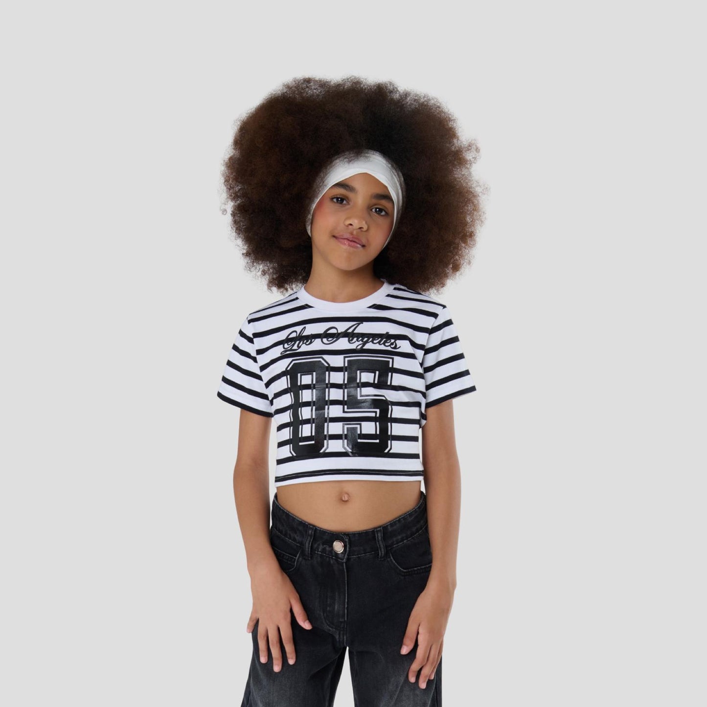 Maglietta Crop Rigata Bianco Nero Ragazza con Schiena Scoperta – TOBETOO - OOPS by BabyBimbo 0-16