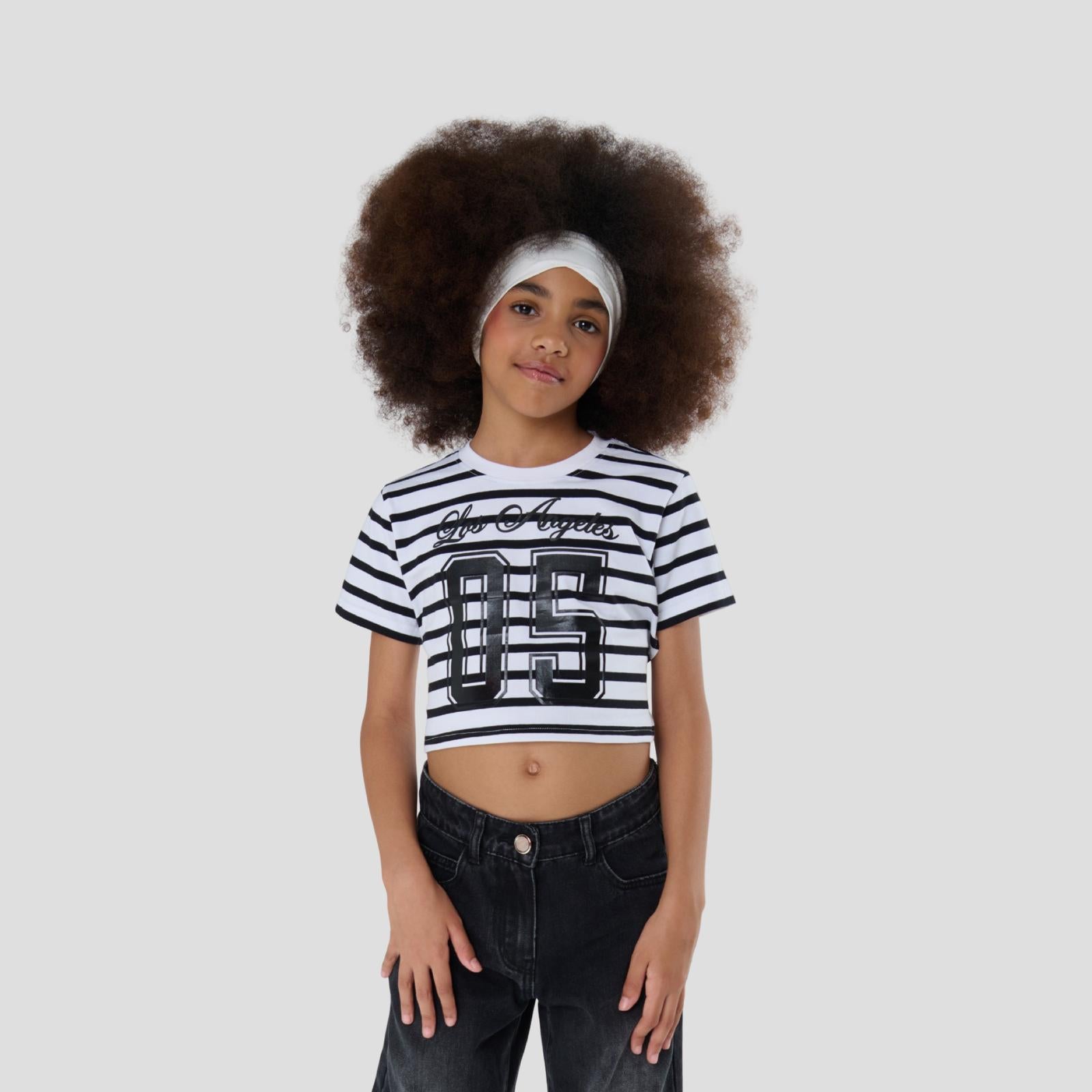 Maglietta Crop Rigata Bianco Nero Ragazza con Schiena Scoperta – TOBETOO - OOPS by BabyBimbo 0-16