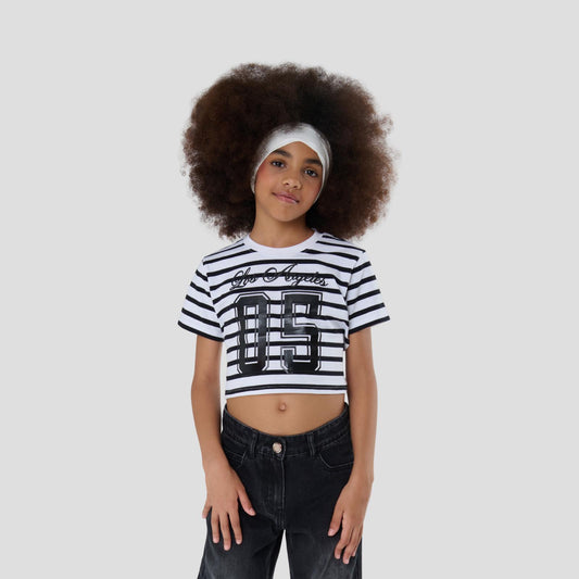 Maglietta Crop Rigata Bianco Nero Ragazza con Schiena Scoperta – TOBETOO - OOPS by BabyBimbo 0-16