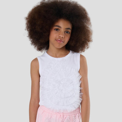 Canotta Bambina a Costine con Tulle Frontale – Top Moda Ragazza TOBETOO - OOPS by BabyBimbo 0-16