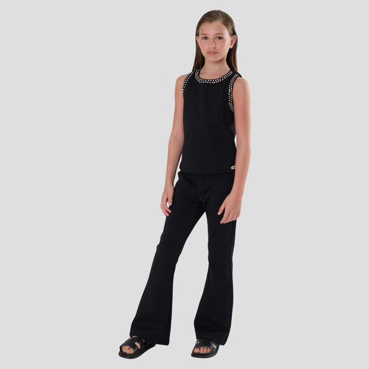 Pantalone Ragazza Nero a Zampa con Cintura – Modello Stretch TOBETOO