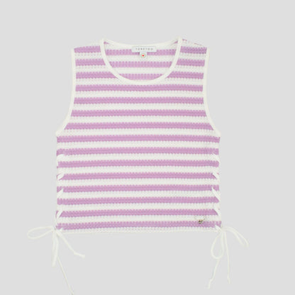 Completo Estivo Ragazza Bianco e Glicine Rigato con Top e Shorts – TOBETOO